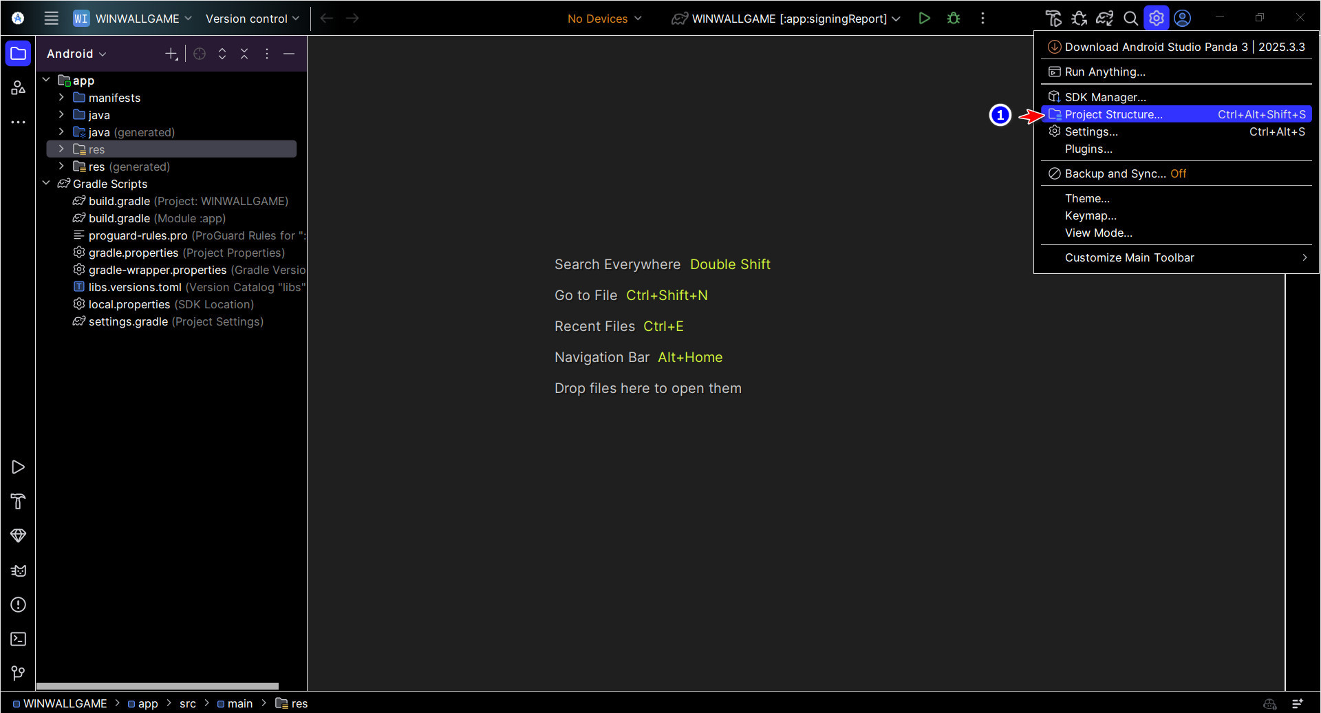 Open Project Structure from Settings menu