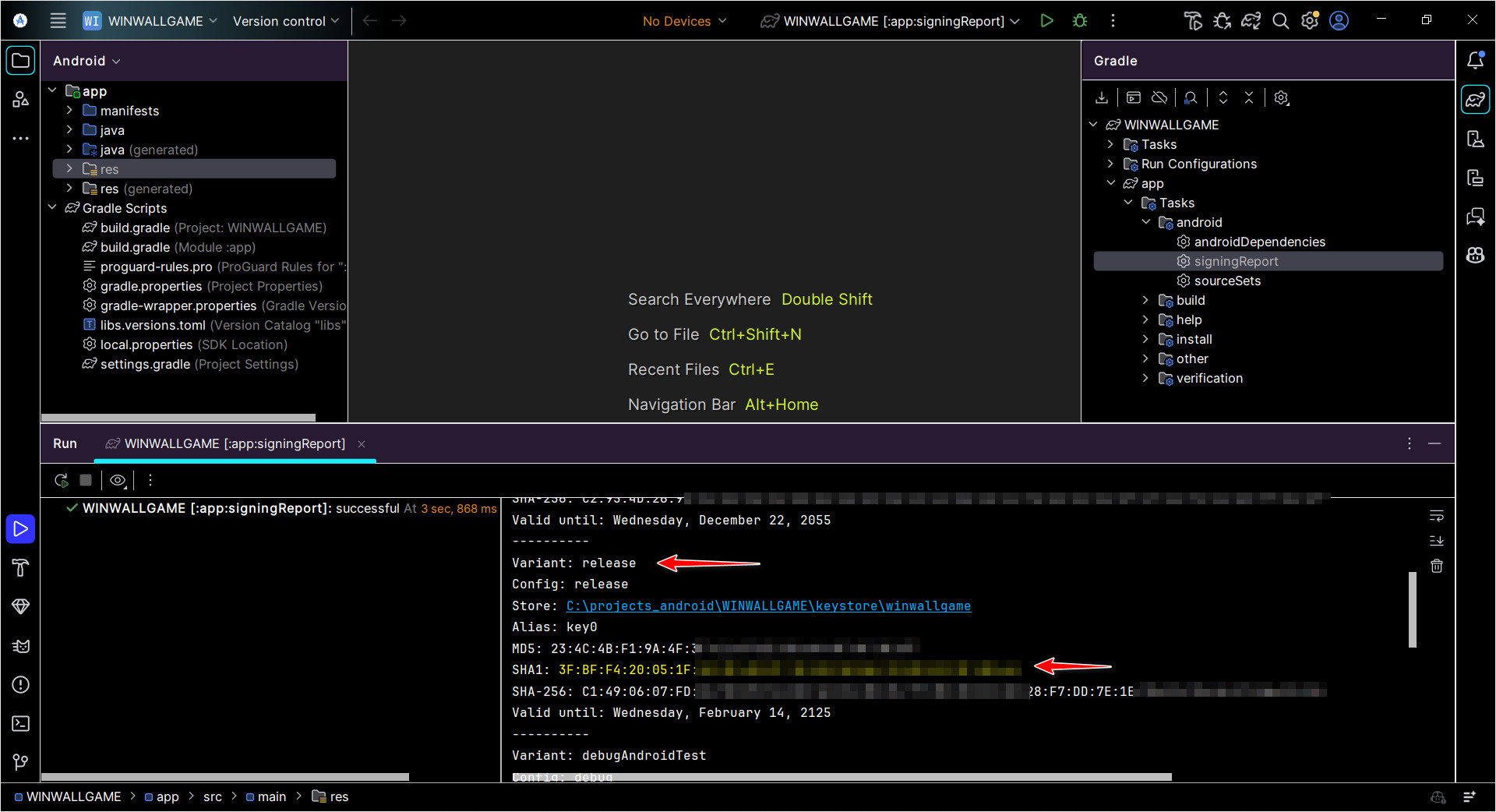 SHA-1 fingerprint in signingReport output
